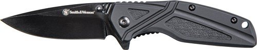 S&W KNIFE BLACK RUBBER 3" BLK - OXIDE BLADE W/POCKET CLIP