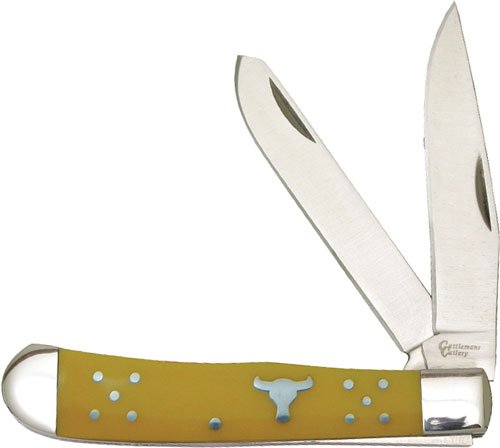 ABKT CATTLEMANS CUTLERY 3.25″ – YELLOW HANDLE TRAPPER 2-BLADE