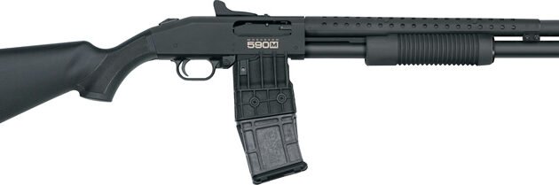 MOSSBERG 590M MAG-FED 12GA - 18.5" 10RD GHOST RING BLD/SYN
