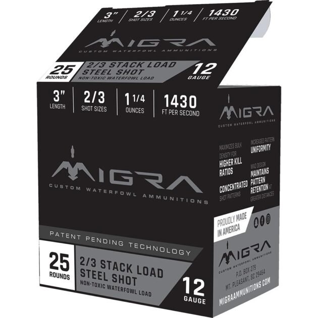 Migra Waterfowl Steel Shot Shot Shells 12 ga 3" 1-1/4 oz #2#3 1430 fps 25/ct