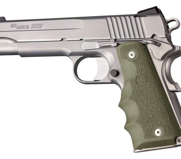 Hogue 1911 Govt. Model Grip with Finger Grooves - OD Green Rubber