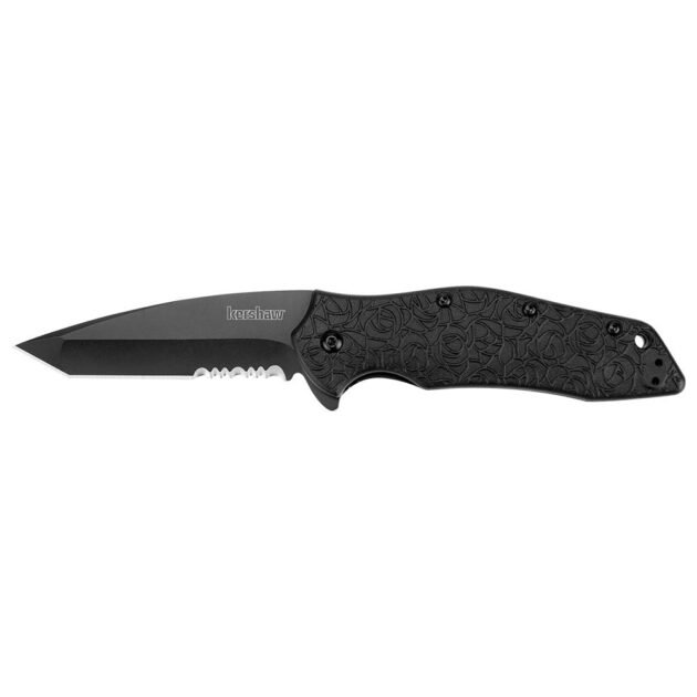 Kershaw Kuro Folding Knife 3-1/10" Partially Serrated American Tanto Blade Black