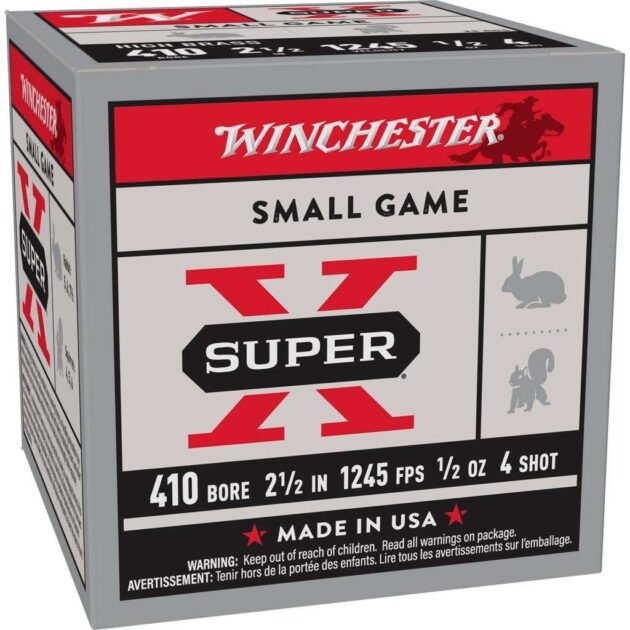 Winchester Super-X High-Brass Shotshells .410 ga 2-1/2" 1/2 oz 1245 fps #4 25/ct