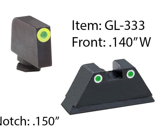 Amerigo Custom Combination Tall Suppressor Height Set - All Glock Models Except 42 43 / Front Tritium - Green / Front Outline - LumiGreen / Rear Trit