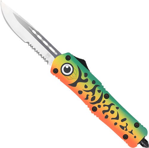 COBRATEC MEDIUM FS3 OTF GREEN - LURE 3" DROP POINT SERRATED SS