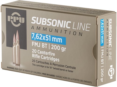 PPU SUBSONIC 7.62X51 200GR - FMJ-BT 20RD 10BX/CS