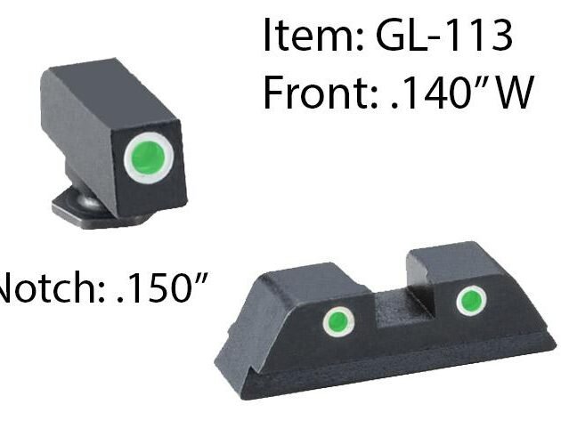 Ameriglo Classic Style 3-Dot Night Sight Set for Select Glocks / Front Tritium - Green / Front Outline - White / Rear Tritium - Green / Rear Outline -