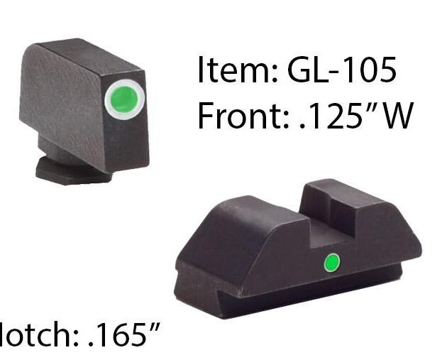 Ameriglo Tritium i-Dot Night Sight Set for Select Glocks - Front Tritium - Green / Front Outline - White / Rear Style - Green Square Notch